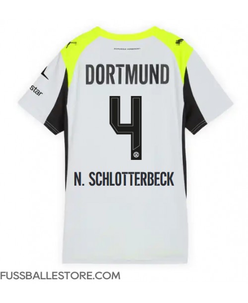 Günstige Borussia Dortmund Nico Schlotterbeck #4 Auswärtstrikot Damen 2025-26 Kurzarm Günstige Borussia Dortmund Nico Schlotterbeck #4 Auswärtstrikot Damen 2025-26 Kurzarm